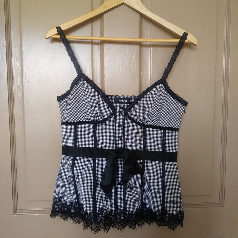 6 for $25!! bebe "Corset" Tank Top Checker Lace